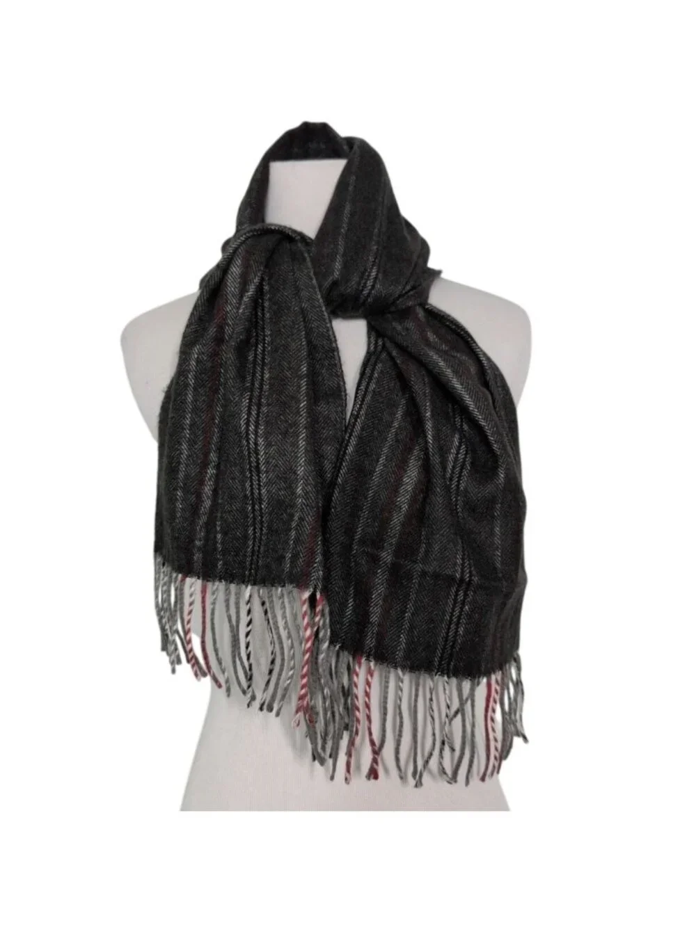Vintage Christian Dior Monsieur Cashmaire Stripe Scarf Gray Fringe Rectangle